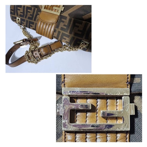 Authentic Fendi Tobacco Zucca Canvas and Leather Maxi Baguette Flap Shoulder Bag - Picture 10 of 14